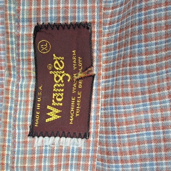 Vintage Wrangler brown & blue plaid western casual button-up short sleeve shirt - Picture 6 of 6